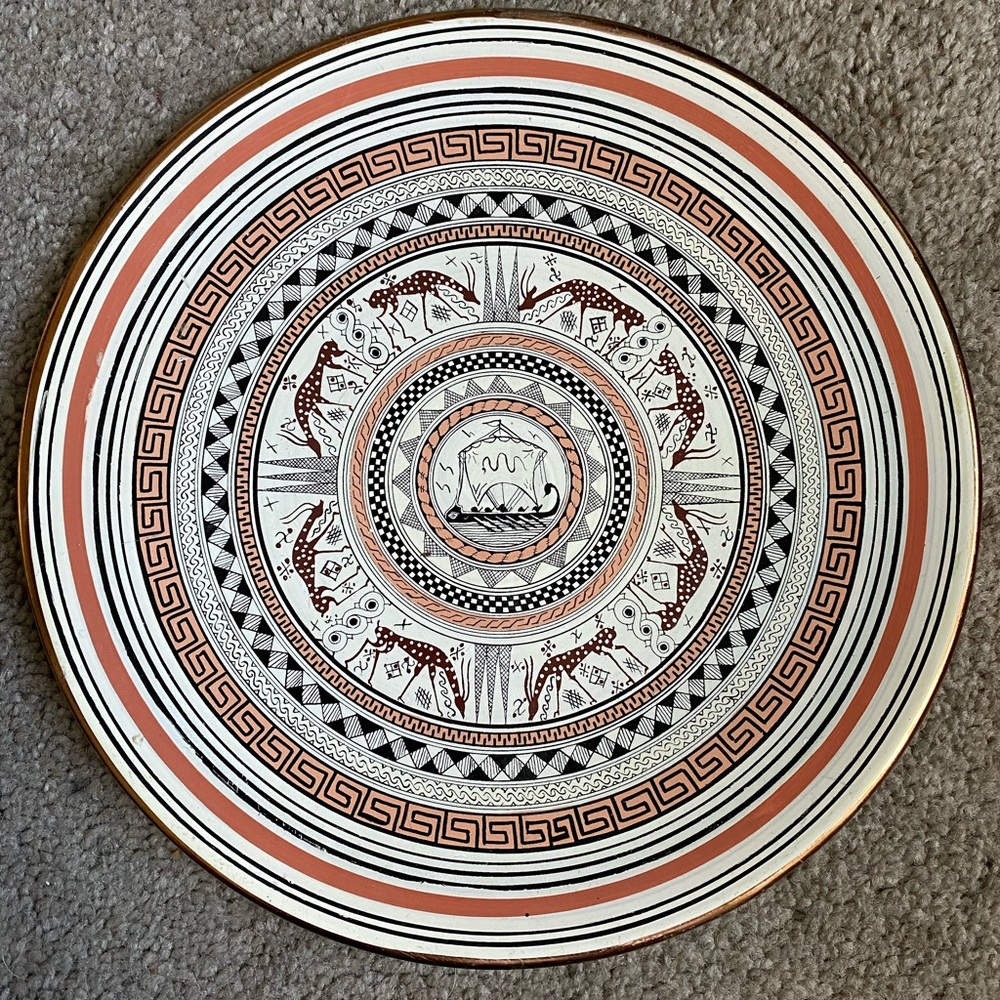 Vintage Handpainted Greece Copper Brass Wall Hanging Plate Wall Decor